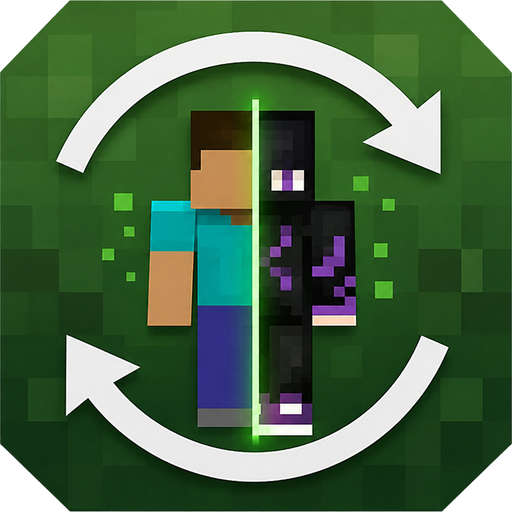 Simple Skin logo: a Minecraft character split between two skins, wrapped in a refresh arrow
